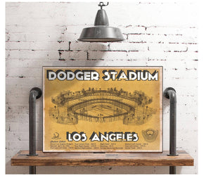 Cutler West Vintage LA Dodgers Stadium Blueprint Baseball Print - Vintage Brown Edition