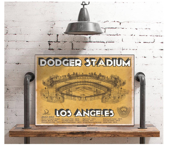 Cutler West Vintage LA Dodgers Stadium Blueprint Baseball Print - Vintage Brown Edition