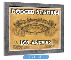 14" x 11" / Greyson Frame Cutler West Vintage LA Dodgers Stadium Blueprint Baseball Print - Vintage Brown Edition