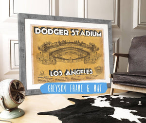 14" x 11" / Greyson Frame & Mat Cutler West Vintage LA Dodgers Stadium Blueprint Baseball Print - Vintage Brown Edition