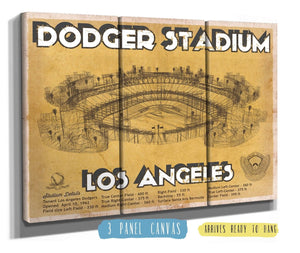 36" x 24" / 3 Panel Canvas Wrap Cutler West Vintage LA Dodgers Stadium Blueprint Baseball Print - Vintage Brown Edition