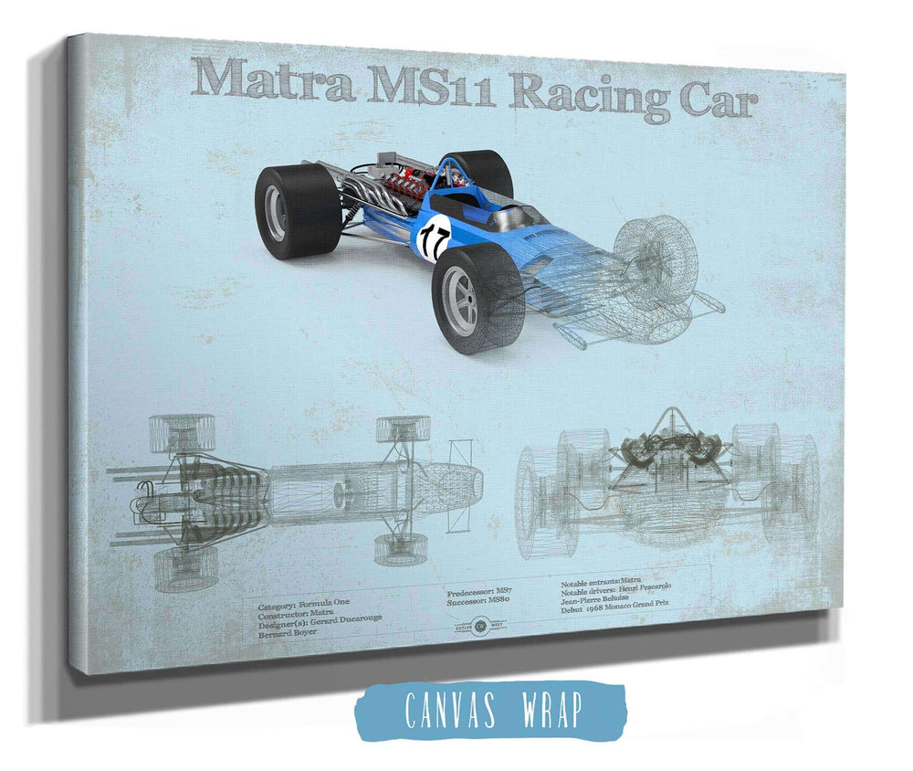 14" x 11" / Stretched Canvas Wrap Cutler West Vintage Matra Ms11 F1 Sports Car Print