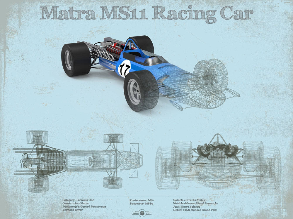 14" x 11" / Stretched Canvas Wrap Cutler West Vintage Matra Ms11 F1 Sports Car Print