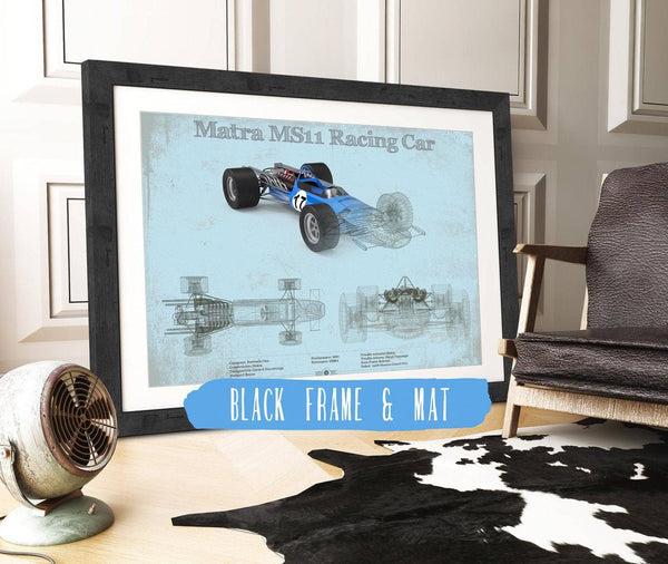 20" x 16" / Black Frame & Mat Cutler West Vintage Matra Ms11 F1 Sports Car Print