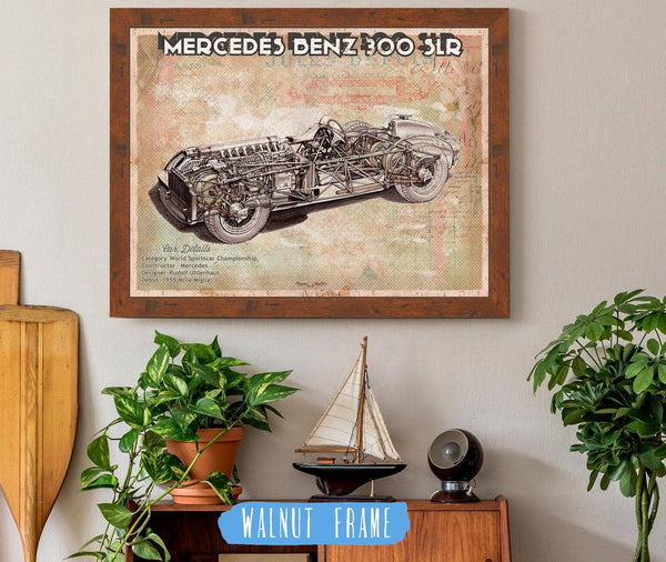 20" x 16" / Walnut Frame Cutler West Vintage Mercedes-Benz 300 SLR Sports Car Print