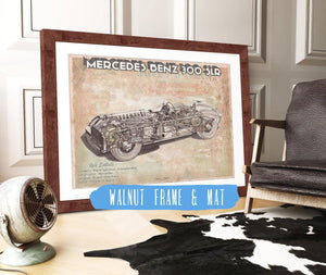 20" x 16" / Walnut Frame & Mat Cutler West Vintage Mercedes-Benz 300 SLR Sports Car Print