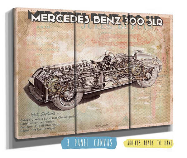 36" x 24" / 3 Panel Canvas Wrap Cutler West Vintage Mercedes-Benz 300 SLR Sports Car Print