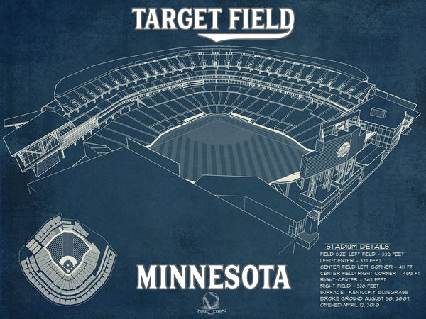 14" x 11" / Unframed Cutler West Vintage Minnesota Twins - Target Field Baseball Print