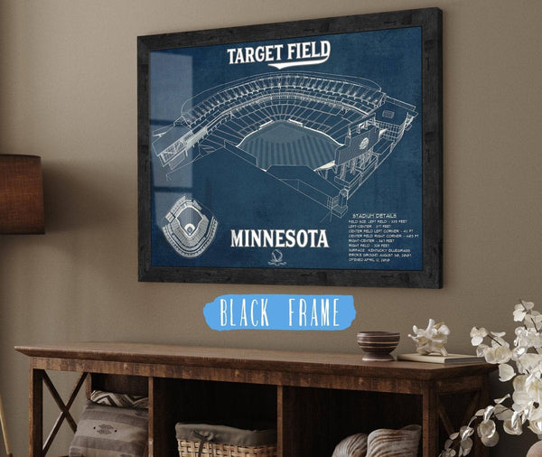 20" x 16" / Black Frame Cutler West Vintage Minnesota Twins - Target Field Baseball Print