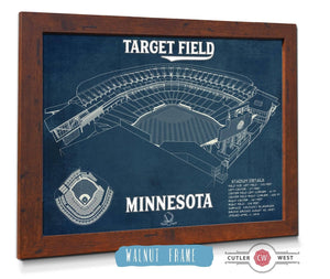 20" x 16" / Walnut Frame Cutler West Vintage Minnesota Twins - Target Field Baseball Print