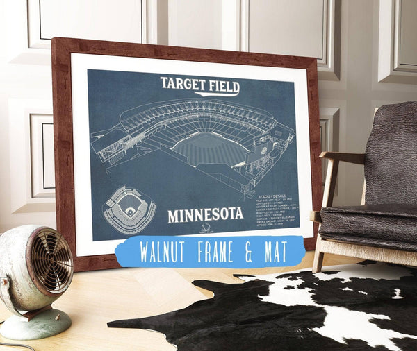 20" x 16" / Walnut Frame & Mat Cutler West Vintage Minnesota Twins - Target Field Baseball Print