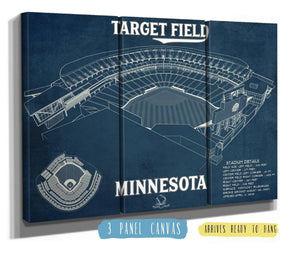 36" x 24" / 3 Panel Canvas Wrap Cutler West Vintage Minnesota Twins - Target Field Baseball Print