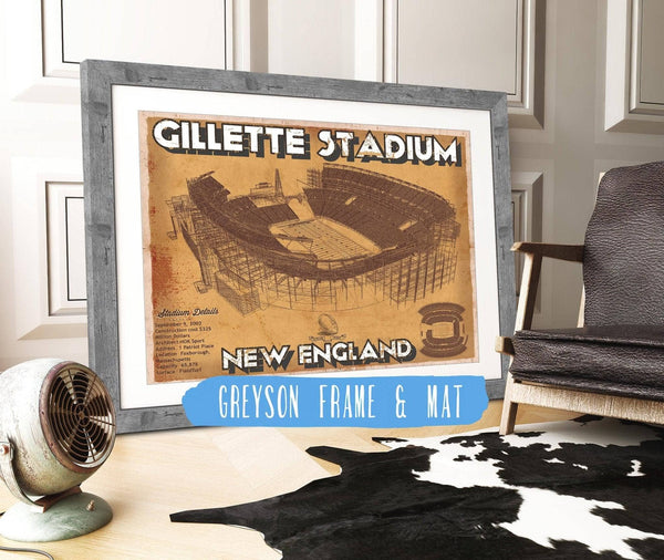 14" x 11" / Greyson Frame & Mat Cutler West Vintage New England Patriots Gillette Stadium Wall Art