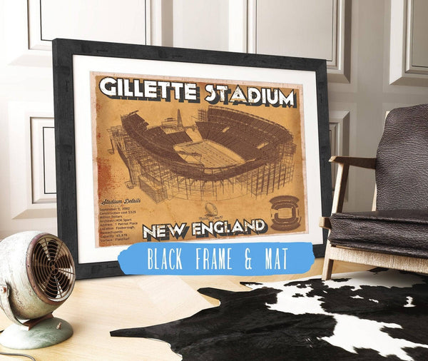20" x 16" / Black Frame & Mat Cutler West Vintage New England Patriots Gillette Stadium Wall Art