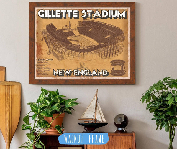 20" x 16" / Walnut Frame Cutler West Vintage New England Patriots Gillette Stadium Wall Art