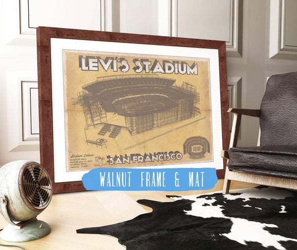 20" x 16" / Walnut Frame & Mat Cutler West Vintage San Francisco 49ers - Levi's Stadium NFL Print