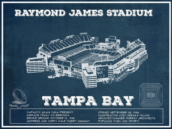 14" x 11" / Unframed Cutler West Vintage Tampa Bay Buccaneers - Raymond James Stadium Print