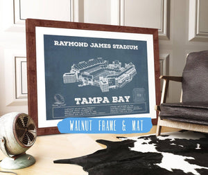 20" x 16" / Walnut Frame & Mat Cutler West Vintage Tampa Bay Buccaneers - Raymond James Stadium Print
