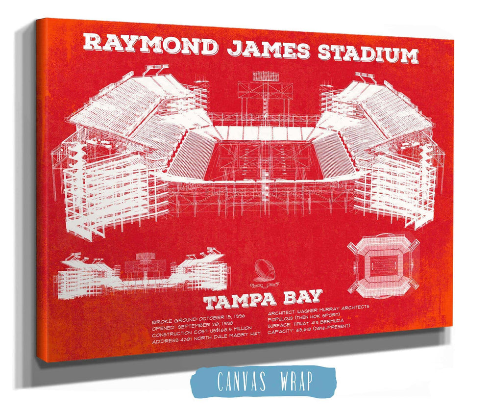 14" x 11" / Stretched Canvas Wrap Cutler West Vintage Tampa Bay Buccaneers Team Color - Raymond James Stadium Print
