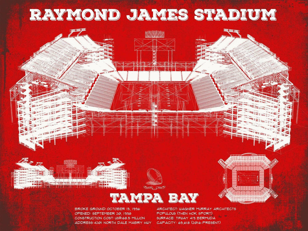 14" x 11" / Stretched Canvas Wrap Cutler West Vintage Tampa Bay Buccaneers Team Color - Raymond James Stadium Print