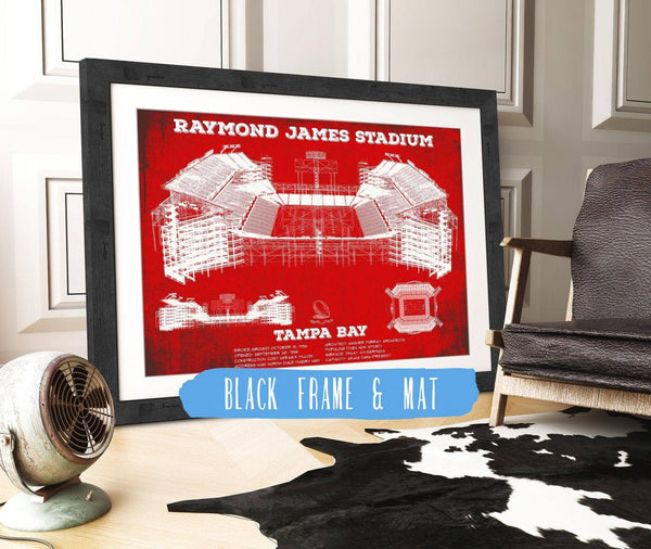 20" x 16" / Black Frame & Mat Cutler West Vintage Tampa Bay Buccaneers Team Color - Raymond James Stadium Print