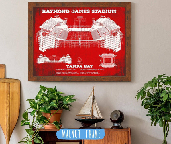 20" x 16" / Walnut Frame Cutler West Vintage Tampa Bay Buccaneers Team Color - Raymond James Stadium Print