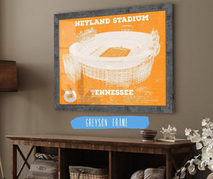 14" x 11" / Greyson Frame Cutler West Vintage Tennessee Volunteers Neyland Stadium Blueprint Team Color Wall Art