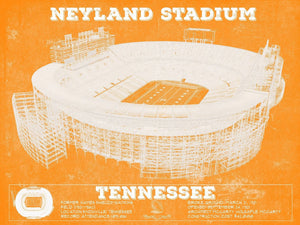 14" x 11" / Unframed Cutler West Vintage Tennessee Volunteers Neyland Stadium Blueprint Team Color Wall Art