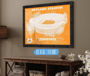 20" x 16" / Black Frame Cutler West Vintage Tennessee Volunteers Neyland Stadium Blueprint Team Color Wall Art