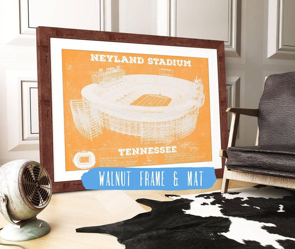 20" x 16" / Walnut Frame & Mat Cutler West Vintage Tennessee Volunteers Neyland Stadium Blueprint Team Color Wall Art
