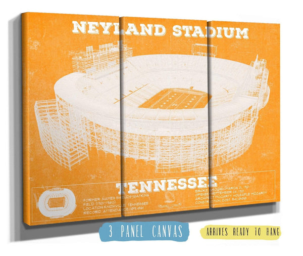 36" x 24" / 3 Panel Canvas Wrap Cutler West Vintage Tennessee Volunteers Neyland Stadium Blueprint Team Color Wall Art