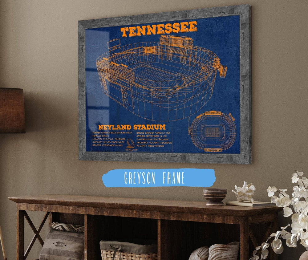 14" x 11" / Stretched Canvas Wrap Cutler West Vintage Tennessee Volunteers - Neyland Stadium Blueprint Wall Art