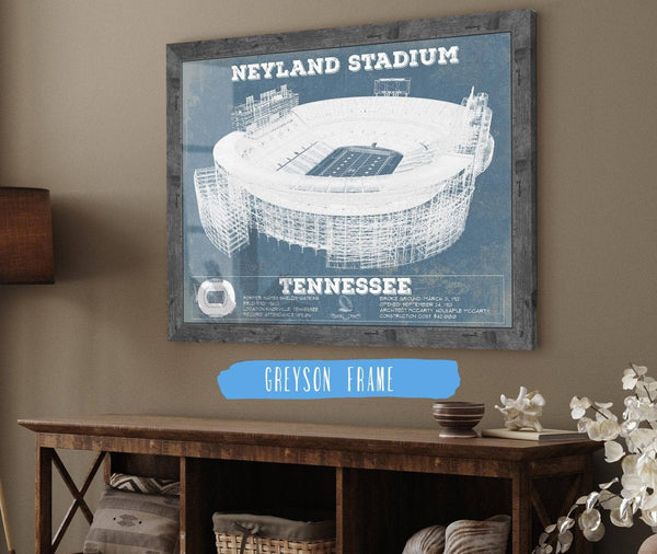 14" x 11" / Greyson Frame Cutler West Vintage Tennessee Volunteers Neyland Stadium Blueprint Wall Art