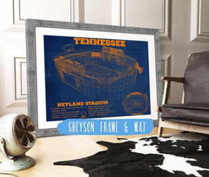 14" x 11" / Greyson Frame & Mat Cutler West Vintage Tennessee Volunteers - Neyland Stadium Blueprint Wall Art