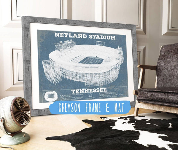 14" x 11" / Greyson Frame & Mat Cutler West Vintage Tennessee Volunteers Neyland Stadium Blueprint Wall Art