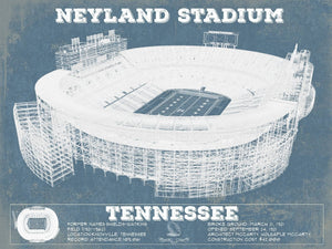 14" x 11" / Unframed Cutler West Vintage Tennessee Volunteers Neyland Stadium Blueprint Wall Art