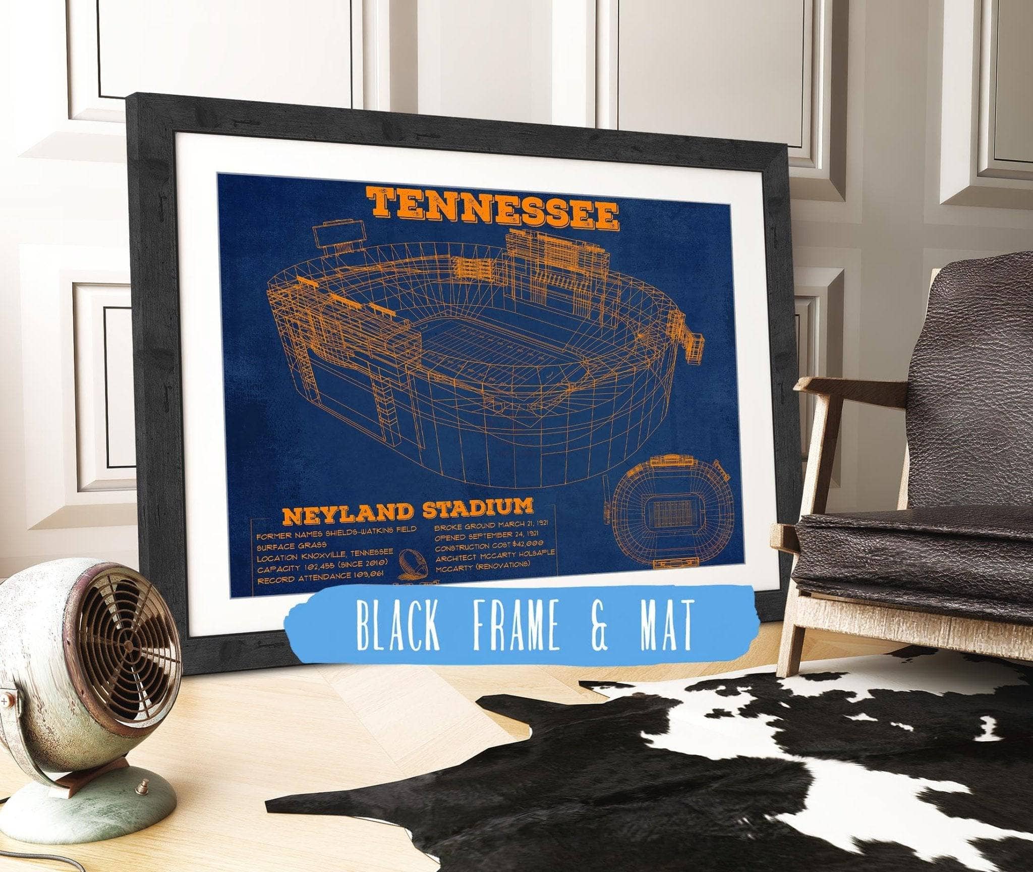 Vintage Tennessee Volunteers - Neyland Stadium Blueprint Wall Art, image size:2048x1728