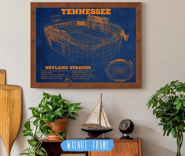 20" x 16" / Walnut Frame Cutler West Vintage Tennessee Volunteers - Neyland Stadium Blueprint Wall Art
