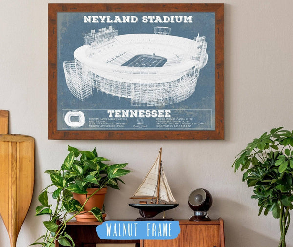 20" x 16" / Walnut Frame Cutler West Vintage Tennessee Volunteers Neyland Stadium Blueprint Wall Art
