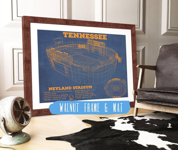 20" x 16" / Walnut Frame & Mat Cutler West Vintage Tennessee Volunteers - Neyland Stadium Blueprint Wall Art