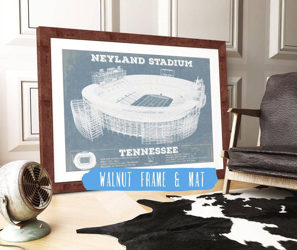 20" x 16" / Walnut Frame & Mat Cutler West Vintage Tennessee Volunteers Neyland Stadium Blueprint Wall Art