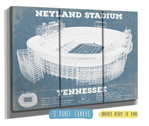 36" x 24" / 3 Panel Canvas Wrap Cutler West Vintage Tennessee Volunteers Neyland Stadium Blueprint Wall Art