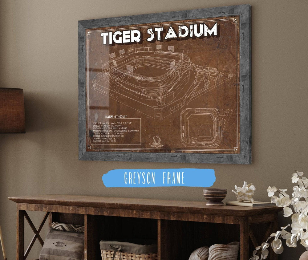 14" x 11" / Stretched Canvas Wrap Cutler West Vintage Tiger Stadium Baseball Detroit Tigers Print