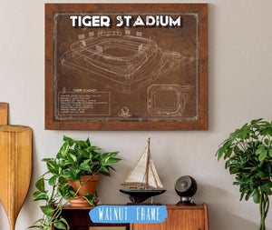 20" x 16" / Walnut Frame Cutler West Vintage Tiger Stadium Baseball Detroit Tigers Print