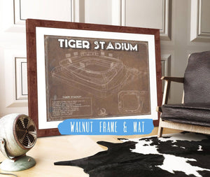 20" x 16" / Walnut Frame & Mat Cutler West Vintage Tiger Stadium Baseball Detroit Tigers Print