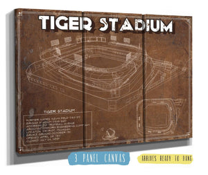 36" x 24" / 3 Panel Canvas Wrap Cutler West Vintage Tiger Stadium Baseball Detroit Tigers Print