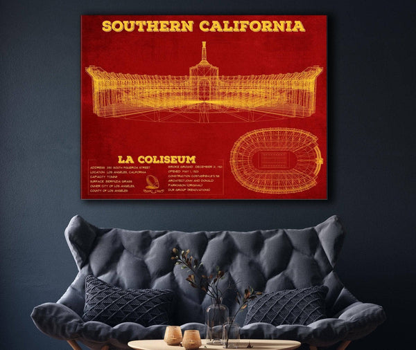 Cutler West Vintage USC Trojans - LA Coliseum Blueprint Art Print