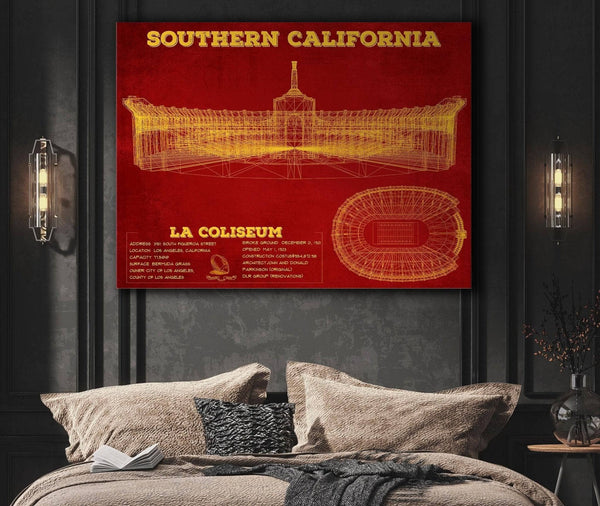 Cutler West Vintage USC Trojans - LA Coliseum Blueprint Art Print