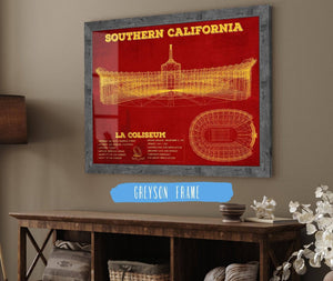 14" x 11" / Greyson Frame Cutler West Vintage USC Trojans - LA Coliseum Blueprint Art Print