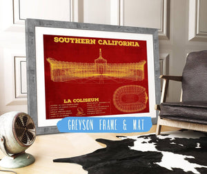 14" x 11" / Greyson Frame & Mat Cutler West Vintage USC Trojans - LA Coliseum Blueprint Art Print